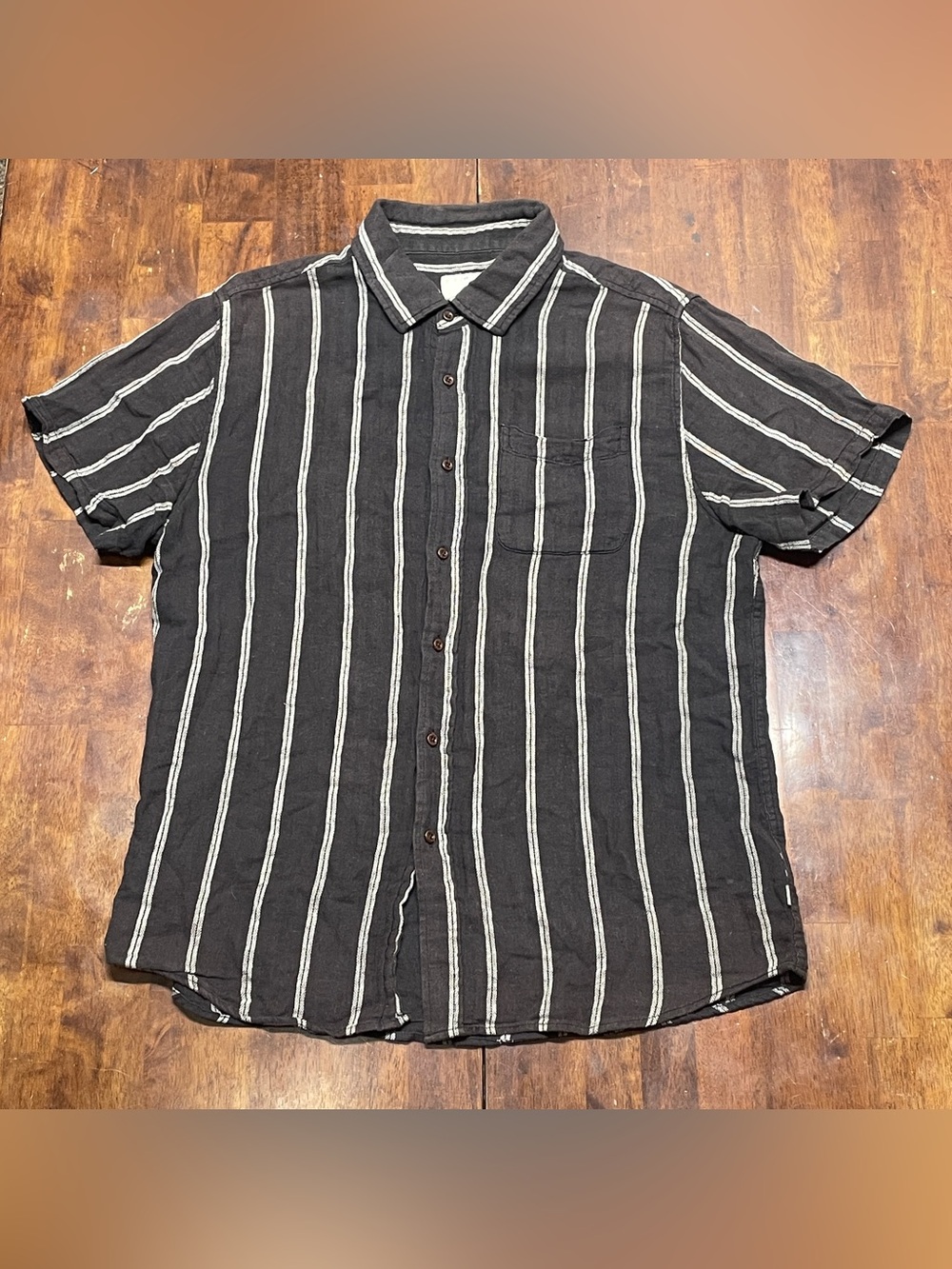 Katin Shirt Mens Large Linen Blend Button Up Shirt Striped Herringbone Gray
